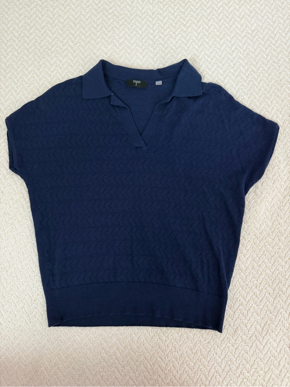 THAHARI Navy Short-Sleeve Collared Knit Top - Unbranded